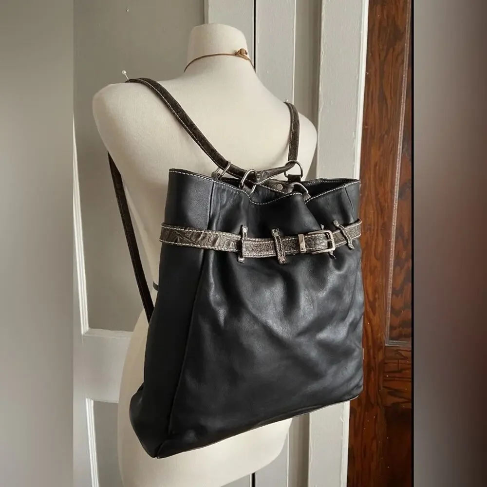 DANILO’S Black w/Brown Trim Convertible Backpack/Shoulder Bag